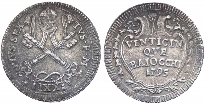 Stato Pontificio - Roma - Pio VI (1775-1799) 25 Baiocchi Anno XXI - 1795 - Mi gr...