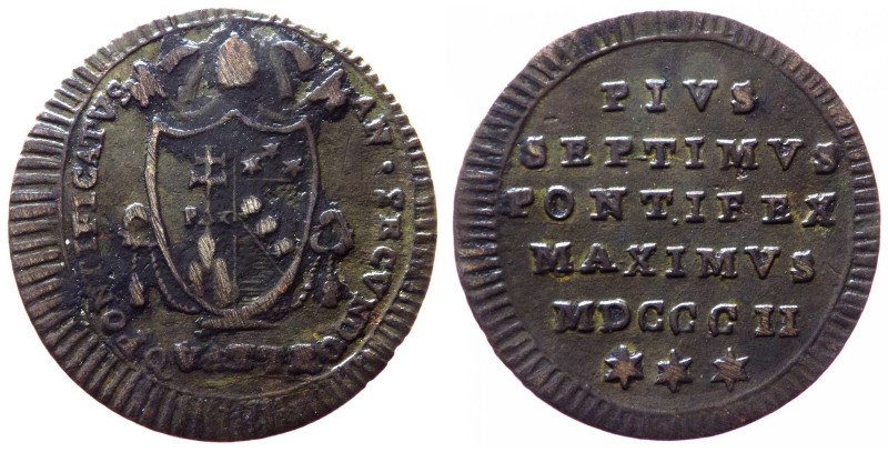 Stato Pontificio - Roma - Pio VII (1800-1823) Quattrino del II tipo 1802 - Cu gr...