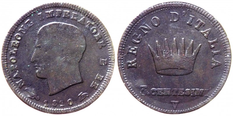 Venezia - Napoleone I Re d'Italia - (1805-1814) 3 Centesimi 1° tipo 1810 - Gig. ...