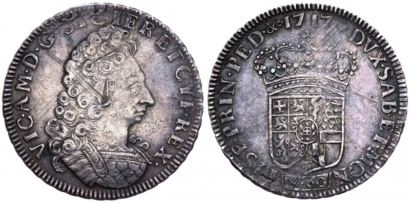 Vittorio Amedeo II Re di Sicilia (1713-1718) 3 Lire 1717 - RRRR ESTREMAMENTE RAR...