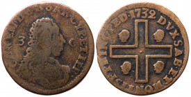 Carlo Emanuele III (1746-1773) 3 cagliaresi I tipo 1732 - Torino - MIR966 - R (RARO) - Cu

BB