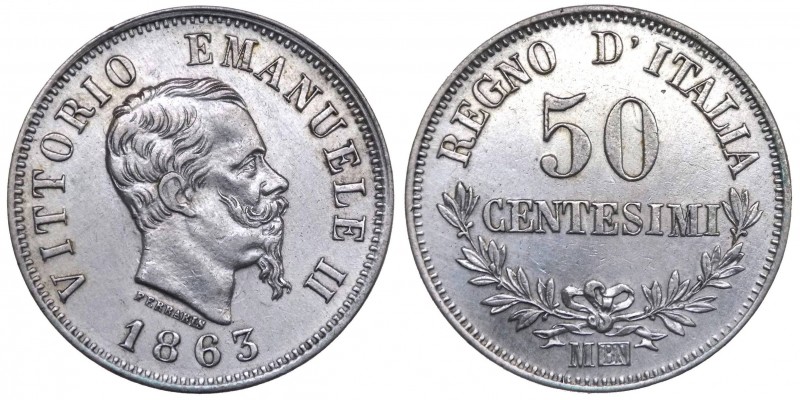 Vittorio Emanuele II (1861-1878) 50 centesimi 1863 tipo "valore" - Milano - Paga...