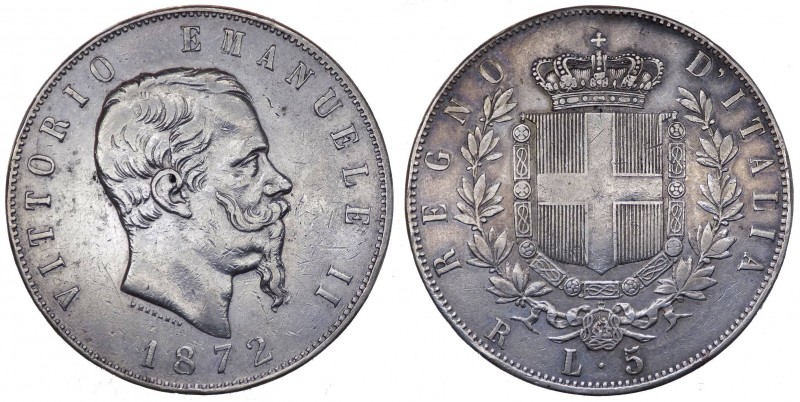 Vittorio Emanuele II (1861-1878) Scudo da 5 Lire 1872 Roma - Tiratura 29228 esem...