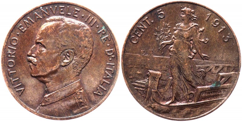 Vittorio Emanuele III (1900-1943) 5 Centesimi 1913 "Italia su Prora" - Non comun...