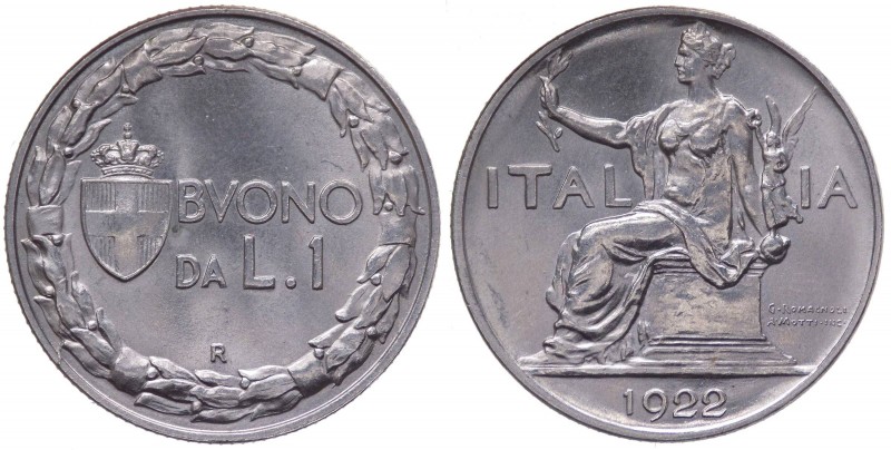 Vittorio Emanuele III (1900-1943) Buono da 1 Lira "Italia Seduta" 1922 - Lustro ...