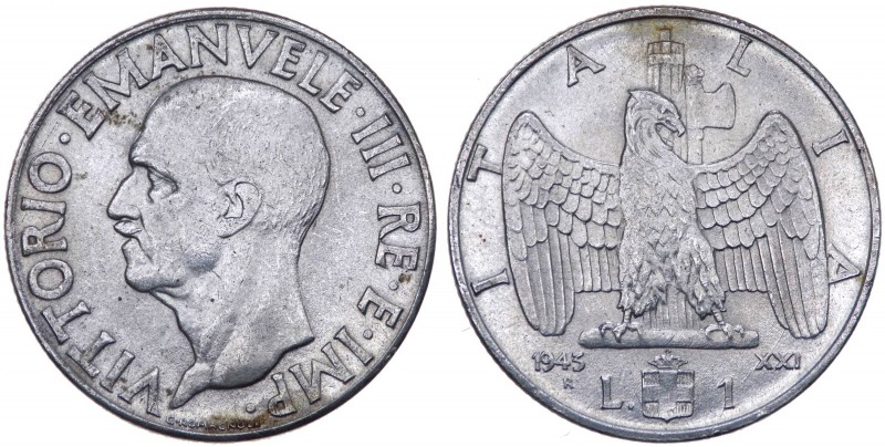 Vittorio Emanuele III (1900-1943) 1 lira "Impero" 1943 - Gig. 159 - R (RARO) - A...