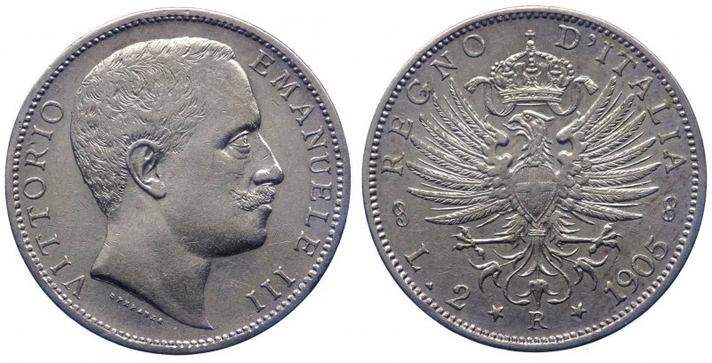 Vittorio Emanuele III (1900-1943) 2 Lire "Aquila Sabauda" 1905 - Roma - Ag

qS...