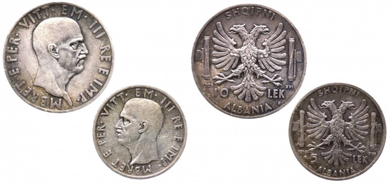 Albania Italiana - Lotto n.2 pezzi: Vittorio Emanuele III (1939-1943) 5 Lek 1939...