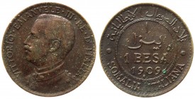 Somalia Italiana - Vittorio Emanuele III (1909-1925) 1 Besa 1909 - Gig. 28 - R (RARO) - Cu - corrosioni

BB
