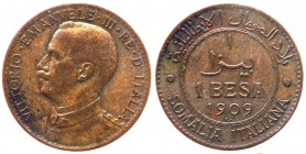 Somalia Italiana - Vittorio Emanuele III (1909-1925) 1 Besa 1909 - Gig. 28 - R (RARO) - Cu - Periziata Valente 

qBB