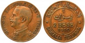 Somalia Italiana - Vittorio Emanuele III (1909-1925) 2 Bese 1910 - Pagani 980 - NC (NON COMUNE) - Cu

BB