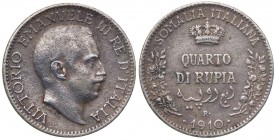 Somalia Italiana - Vittorio Emanuele III (1909-1925) 1/4 Rupia 1910 - Pagani 971 - R (RARO)- Ag

BB