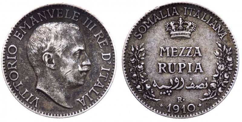 Somalia Italiana - Vittorio Emanuele III (1909-1925) Mezza Rupia 1910 - NC - Ag...
