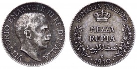 Somalia Italiana - Vittorio Emanuele III (1909-1925) Mezza Rupia 1910 - NC - Ag

qSPL