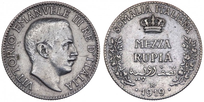 Somalia Italiana - Vittorio Emanuele III (1909-1925) Mezza Rupia 1919 - Non comu...