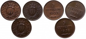 Vecchia Monetazione (1864-1938) Lotto n.3 Pz 5 Centesimi 1935 - 1936 - 1938 - RAME ROSSO 

FDC