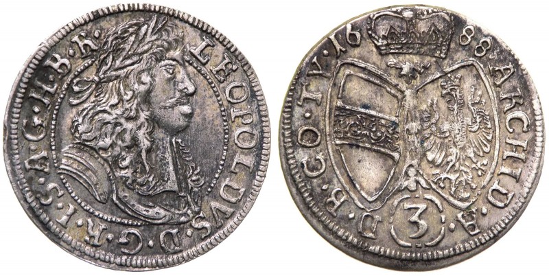 Austria - Lepoldo I d'Asburgo (1658 - 1705) Grosso da 3 kreutzer 1688 - Hall - H...