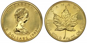 Canada - Elisabetta II (1952) 1/10 Oz .999 - 5 Dollari 1982 - Au

FDC