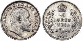 Colonie Inglesi - India - Edoardo VII (1902-1910) 1/4 di Rupia 1907 - KM#506 - Ag

SPL