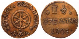Germania - Osnabruck - 1 e 1/2 Pfennig 1805 - Cu gr.1,47 

BB+