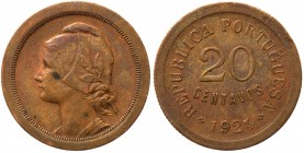 Portogallo - Repubblica Portoghese (1911 - 1969) 20 Centavos 1924 - KM 574 - Cu

BB