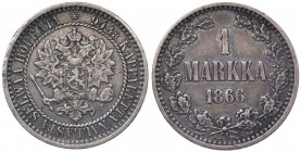 Russia - Finlandia - Alessandro II (1864-1880) 1 Markka 1866 - Helsinki-Vantaa - KM3 - Ag

BB+