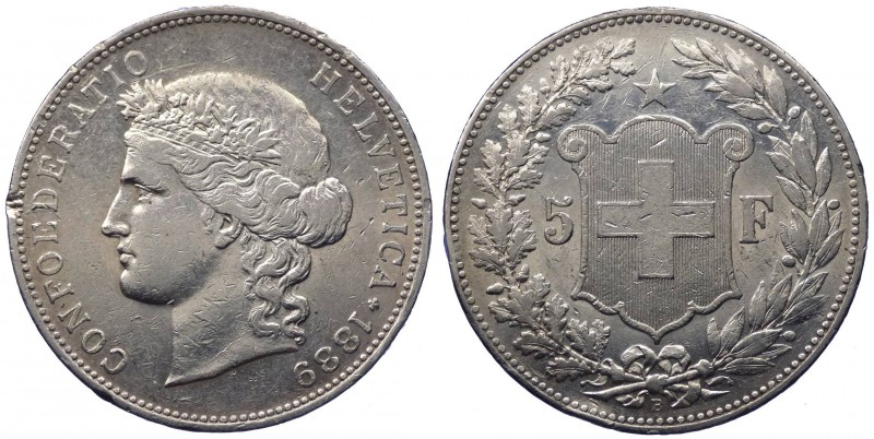 Svizzera - 5 Franchi 1889 - RARA - Ag

BB+