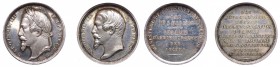 Francia - Lotto n.2 Coppia Medaglie Napoleone III - Amministrazione Licei - Testa Napoleone Imperatore Laureata e non - RARE - Ag Gr.20,17 - Gr.20,42 ...