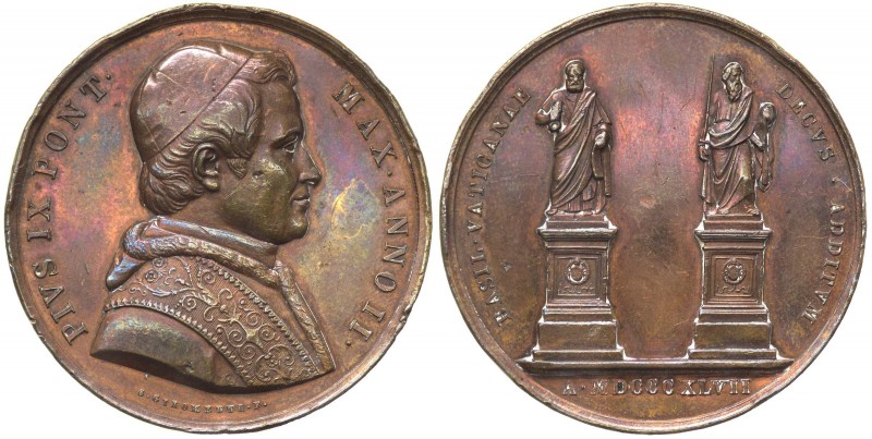 Pio IX (1846-1878) Medaglia Anno II con le statue dei SS. Pietro e Paolo - Barto...