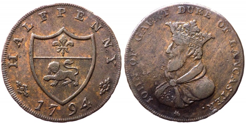 Gettone Token - John Westwood Halfpenny-token del tipo di John of Gaunt 1794 - C...