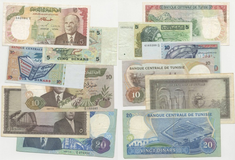 Lotto n.6 Banconote - Banknote - Tunisia - 5 Dinars 1957 - 5 Dinars 1980 - 5 Din...