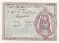 Algeria, 20 Francs, 1945, UNC, p92
Serial Number: G1675695
Estimate: 100-200