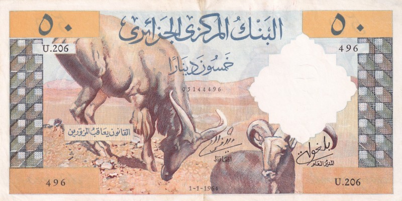 Algeria, 50 Dinars, 1964, XF(+), p124a
Serial Number: U.206 496
Estimate: 60-1...