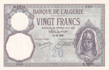 Algeria, 20 Francs, 1928, UNC, p78b
Serial Number: E.2818 665
Estimate: 175-350