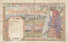 Algeria, 50 Francs, 1941, VF(-), p87
Serial Number: K.624 914
Estimate: 25-50