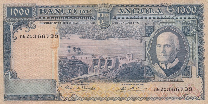 Angola, 1.000 Escudos, 1970, VF, p98
Serial Number: n6Zc366738
Estimate: 15-30