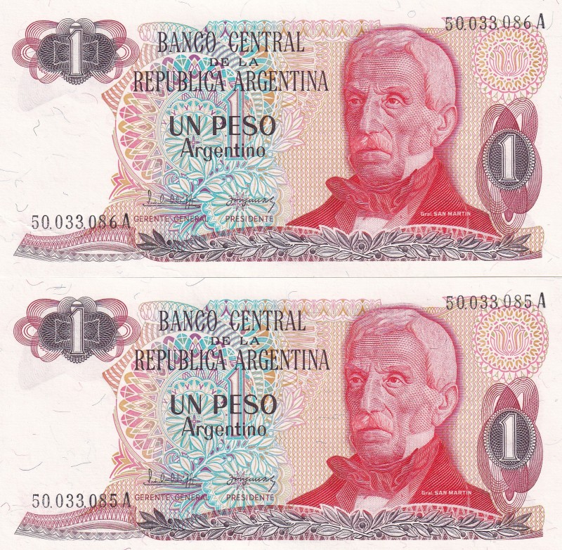 Argentina, 1 Peso Argentino, 1983/1984, UNC, p311a (Total 2 consecutive banknote...