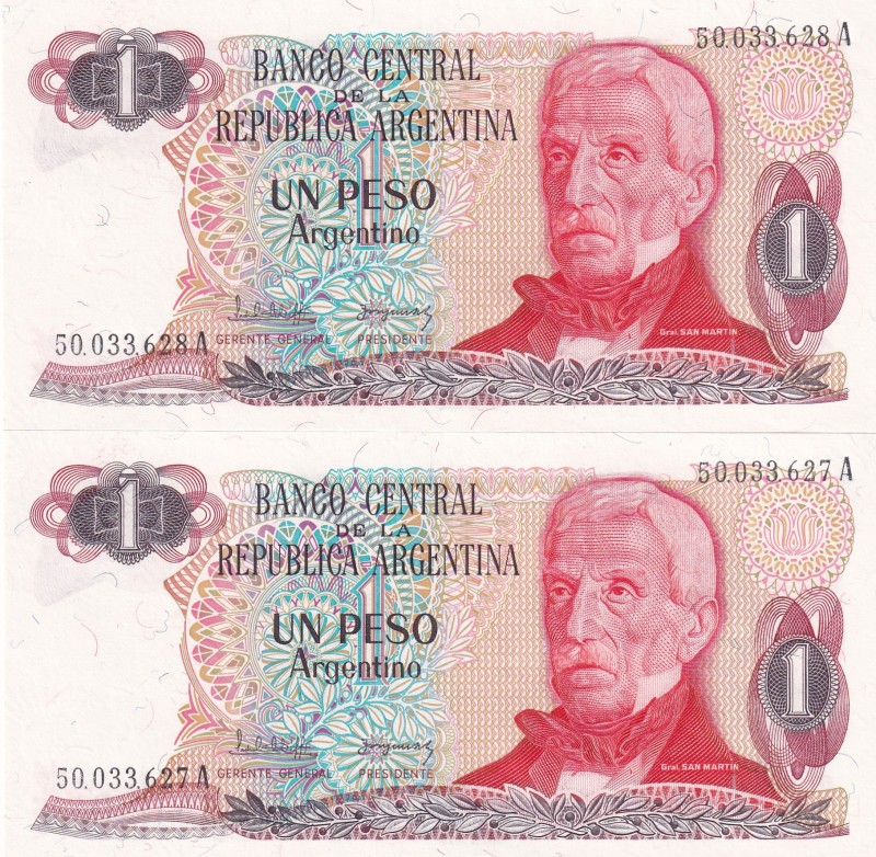 Argentina, 1 Peso Argentino, 1983/1984, UNC, p311a (Total 2 consecutive banknote...