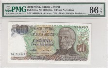 Argentina, 50 Pesos Argentinos, 1983/1985, UNC, p314a
PMG 66 EPQ
Serial Number: 20180664A
Estimate: 30-60