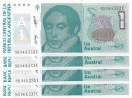 Argentina, 1 Austral, 1985/1989, UNC, p323, (Total 4 banknotes)
Serial Number: 88864532C, 88864533C, 88864535C, 88864537C
Estimate: 10-20