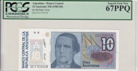 Argentina, 10 Australes, 1985/1989, UNC, p325b
PCGS 67 PPQ, High Condition
Serial Number: 25175815B
Estimate: 20-40