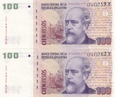 Argentina, 100 Pesos, 2003, UNC, p357a, (Total 2 banknotes)
Serial Number: 1492759Y, 17492762Y
Estimate: 30-60