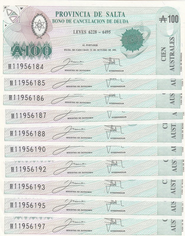 Argentina, 100 Australes, 1991, UNC, pS2623, (Total 10 banknotes)
Estimate: 10-...