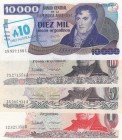 Argentina, .10 Lek, 1983/1985, UNC, (Total 4 banknotes)
1 Peso Argentino, 1983-84, p311; 5 Pesos Argentinos, 1983-84, p312; 10 Pesos Argentinos, 1983...