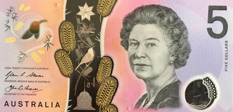 Australia, 5 Dollars, 2016, UNC, p62
Queen Elizabeth II portrait, Polymer plast...