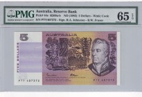 Australia, 5 Dollars, 1985, UNC, p44e
PMG 65 EPQ
Serial Number: PTY 407372
Estimate: 30-60
