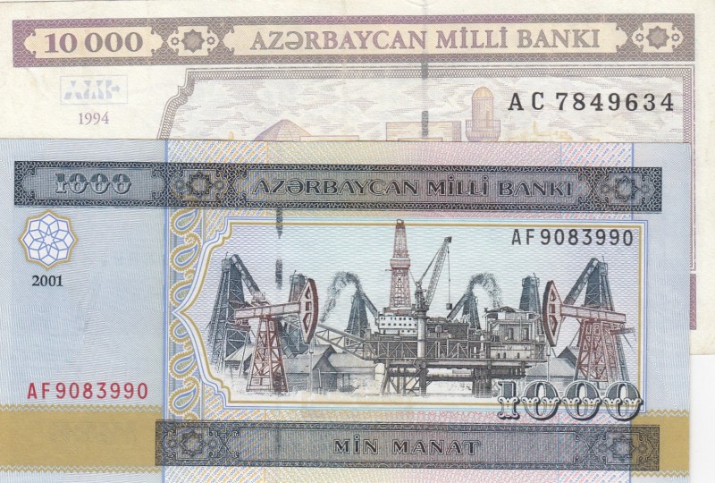Azerbaijan, 1.000 Manat and 10.000 Manat, 1994/2001, p21, p23, (Total 2 banknote...