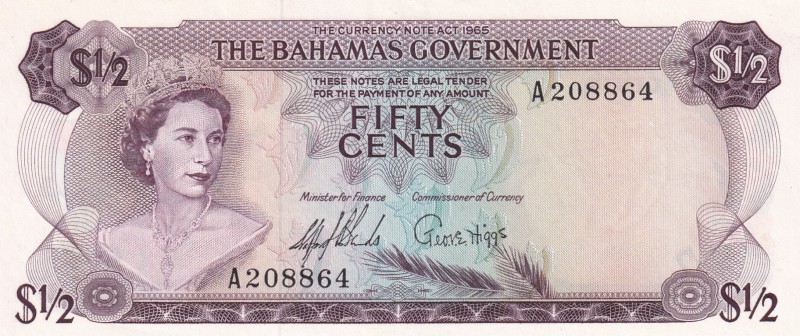 Bahamas, 1/2 Dollar, 1965, UNC, p17a
Queen Elizabeth II. Potrait
Serial Number...