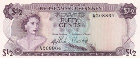 Bahamas, 1/2 Dollar, 1965, UNC, p17a
Queen Elizabeth II. Potrait
Serial Number: A208864
Estimate: 60-120