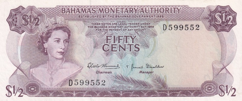 Bahamas, 1/2 Dollar, 1968, UNC, p26a
Queen Elizabeth II. Potrait
Serial Number...
